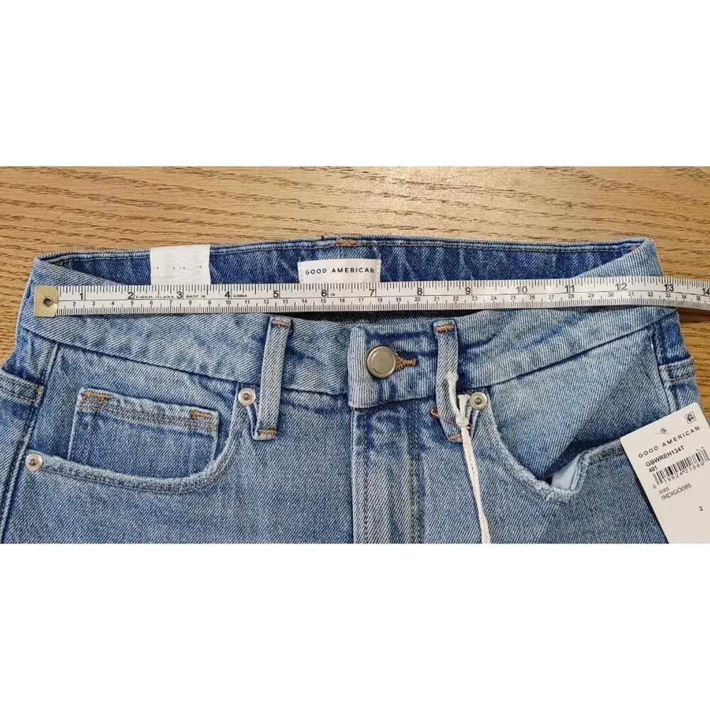 Good American Good Boy Destroyed High Waist Jeans Indigo085 Womens Size 2 NWT - Picture 8 of 10